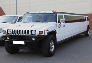 Exterior view of Hummer limousine en route to Stratford-upon-Avon